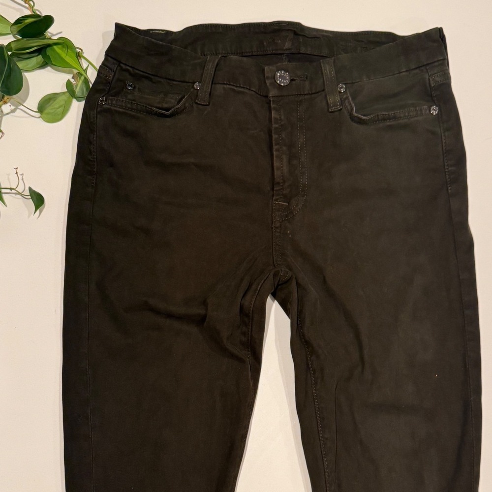 Seven For All Mankind Olive Green Straight Leg Jeans 27 Stretch Sueded Denim